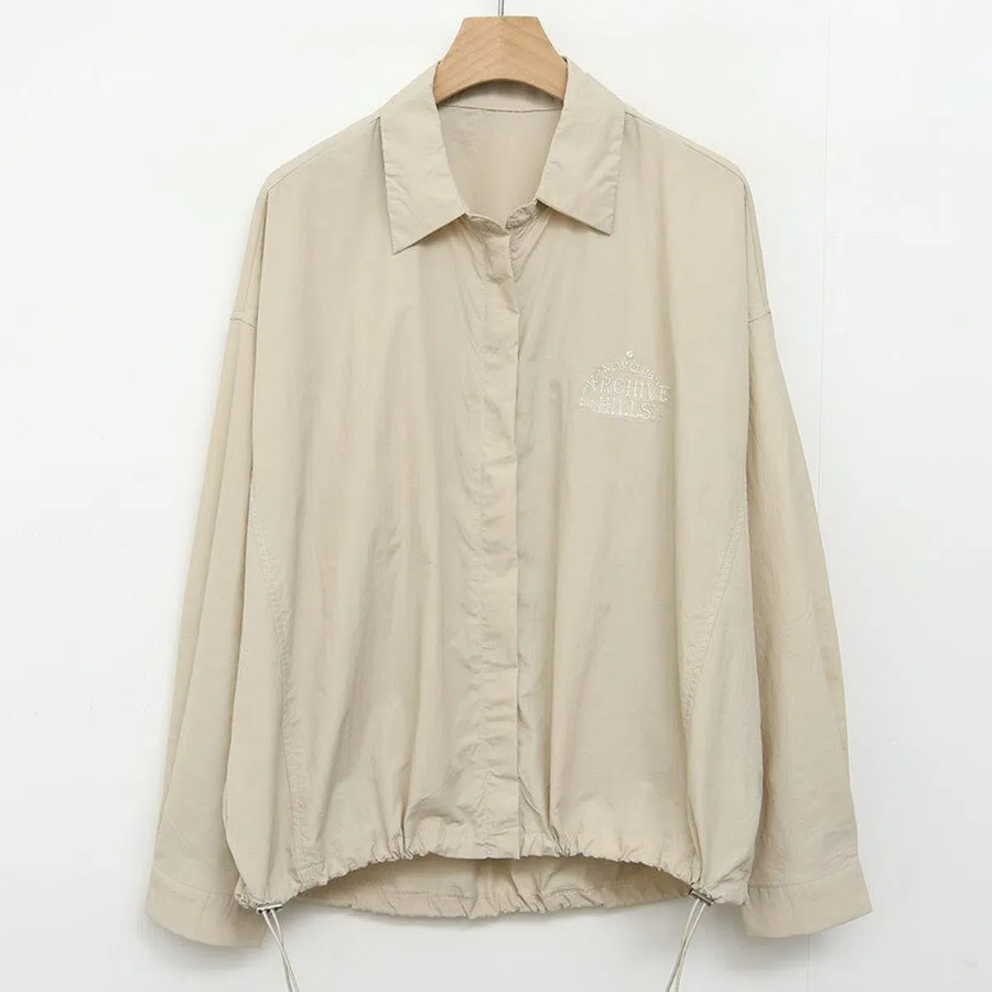 Nylon Loose Fit Zip-Up String Windbreaker