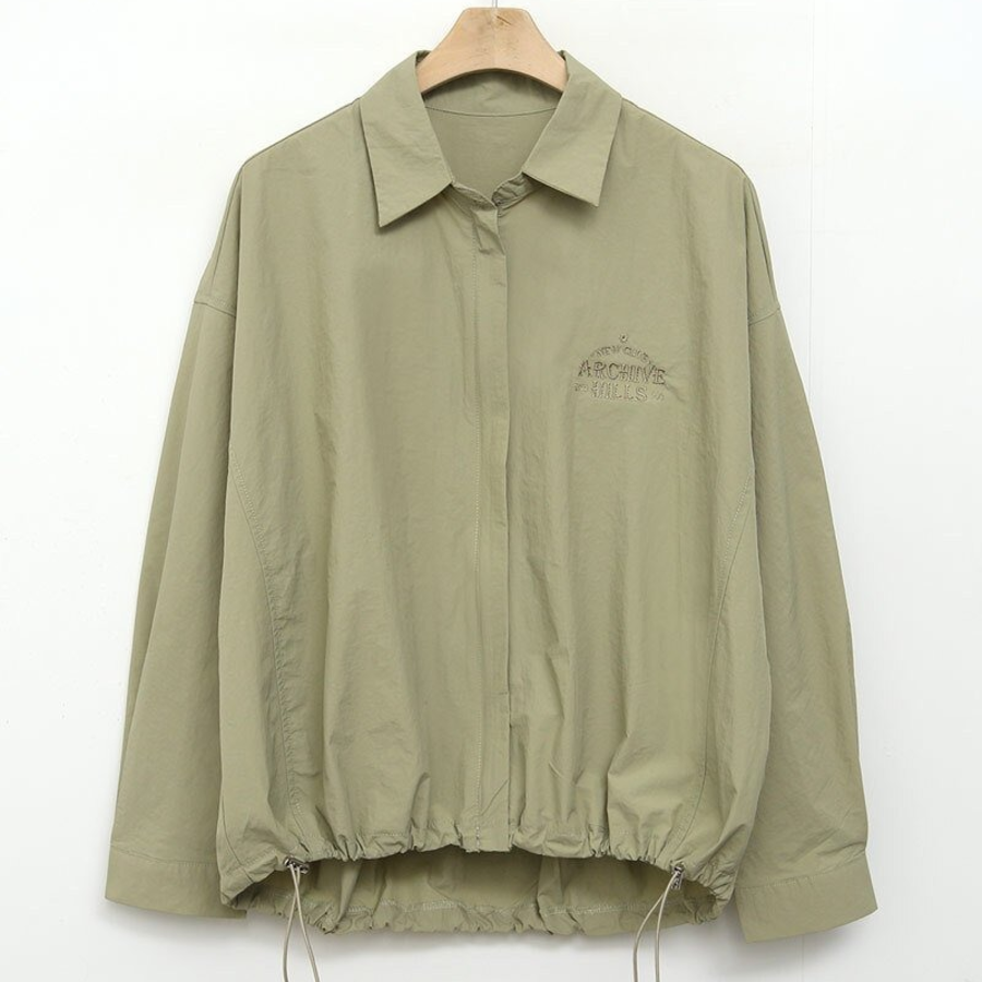 Nylon Loose Fit Zip-Up String Windbreaker