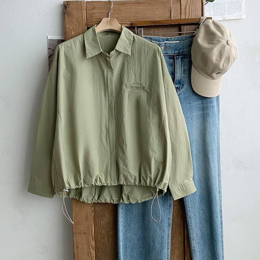 Nylon Loose Fit Zip-Up String Windbreaker