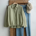 Nylon Loose Fit Zip-Up String Windbreaker