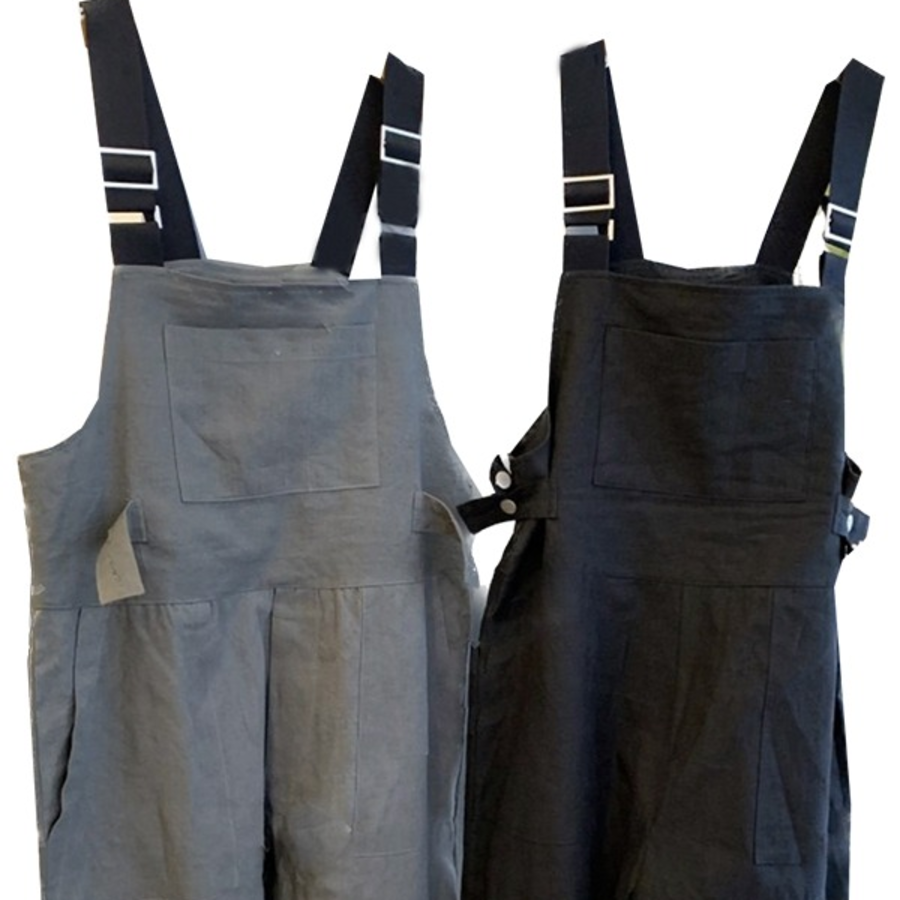 Винтажный льняной комбинезон с подтяжками и джогер-низом