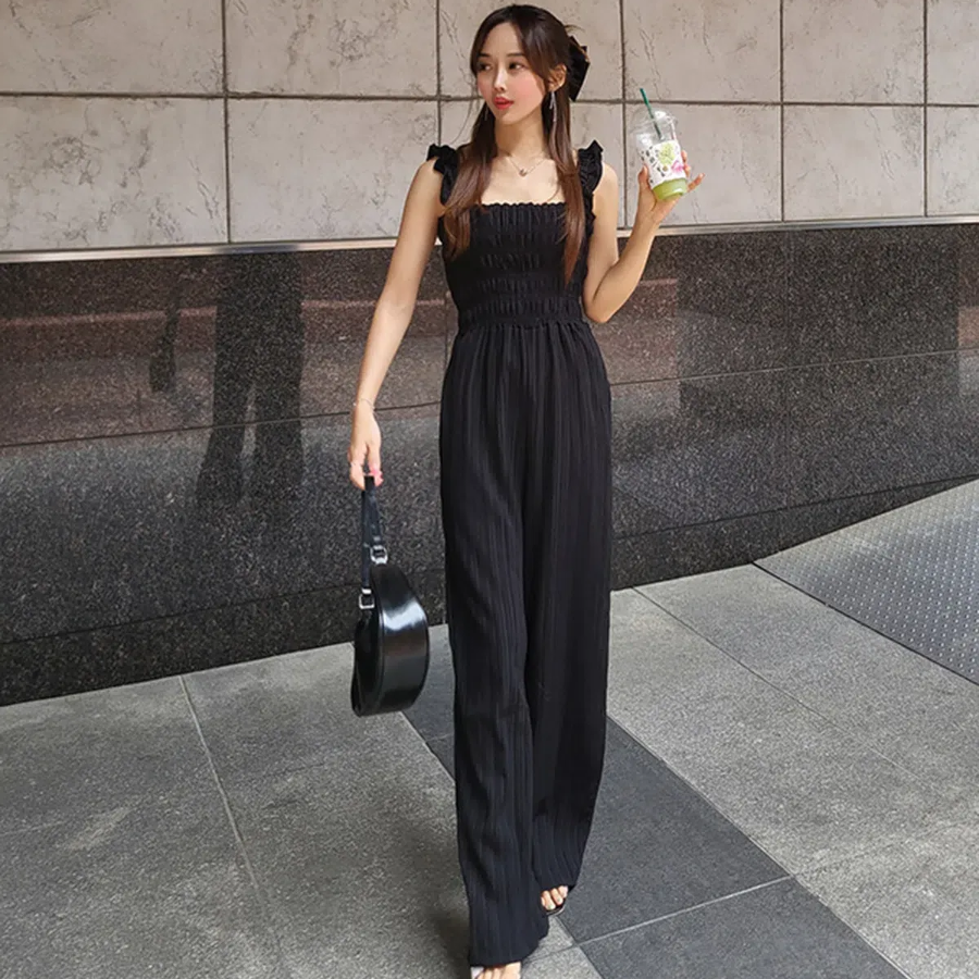 Летний комбинезон с подтяжками и широкими плиссированными брюками