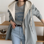 Spring Active Shirring Hooded Zip-Up Windbreaker