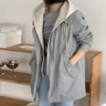 Spring Active Shirring Hooded Zip-Up Windbreaker