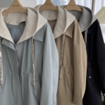 Spring Active Shirring Hooded Zip-Up Windbreaker