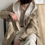 Spring Active Shirring Hooded Zip-Up Windbreaker