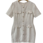 Свободный размер-Слоновая кость-Мини-платье