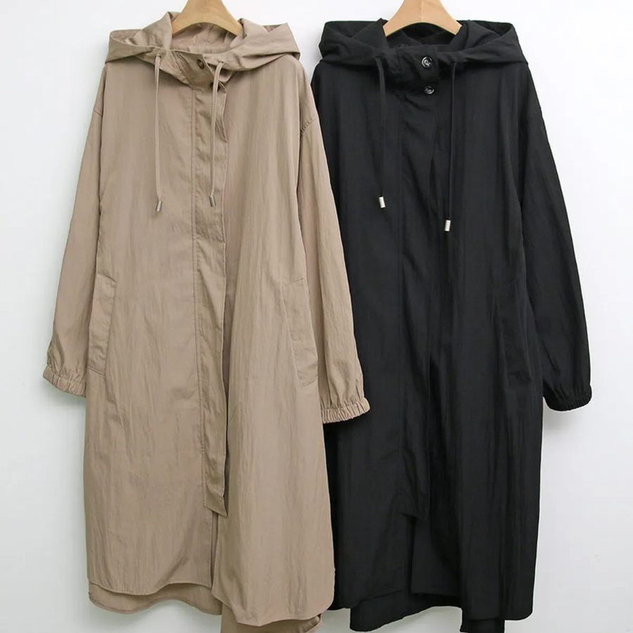 Loose Fit Oversized Hooded Long Windbreaker