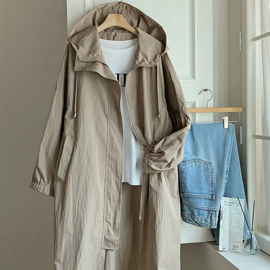 Loose Fit Oversized Hooded Long Windbreaker