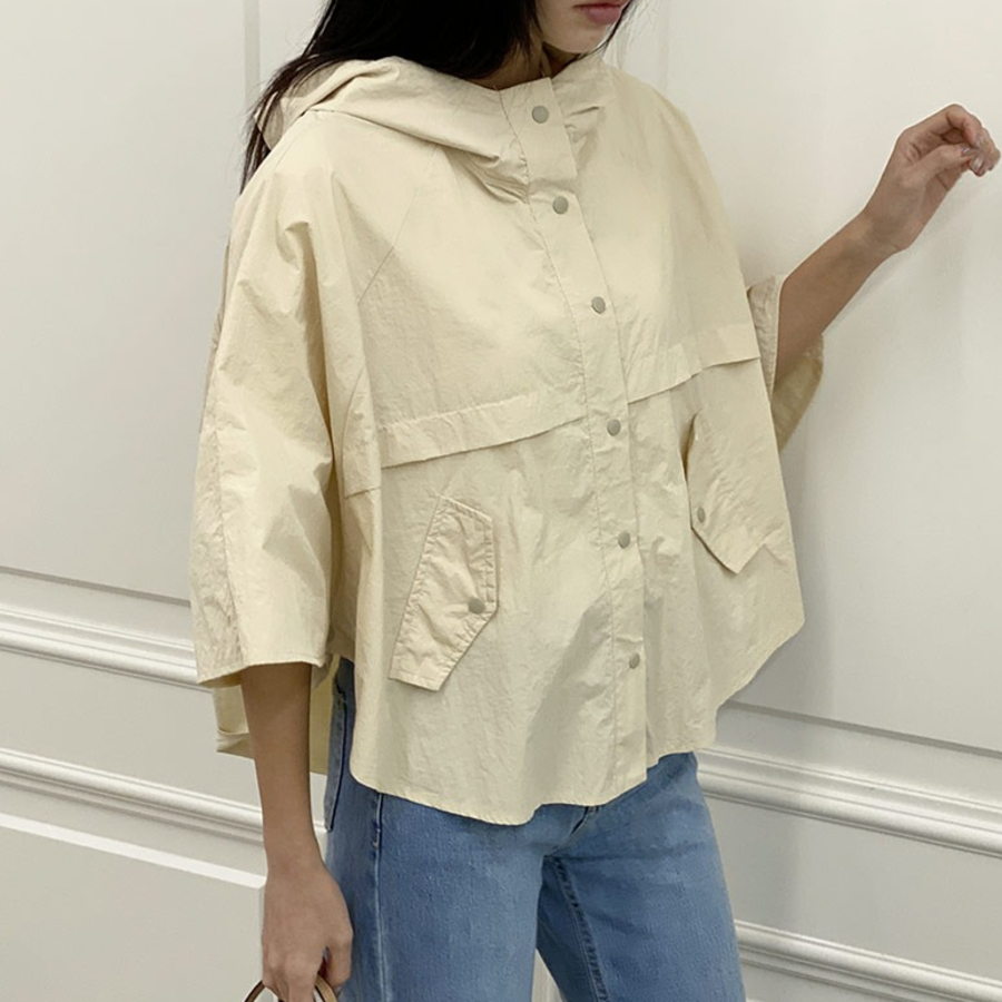 Nylon Cape 3/4 Sleeve Hooded Windbreaker