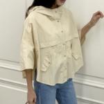 Nylon Cape 3/4 Sleeve Hooded Windbreaker