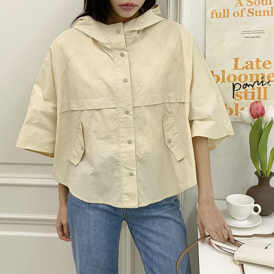 Nylon Cape 3/4 Sleeve Hooded Windbreaker