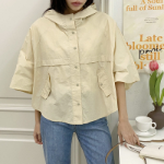 Nylon Cape 3/4 Sleeve Hooded Windbreaker