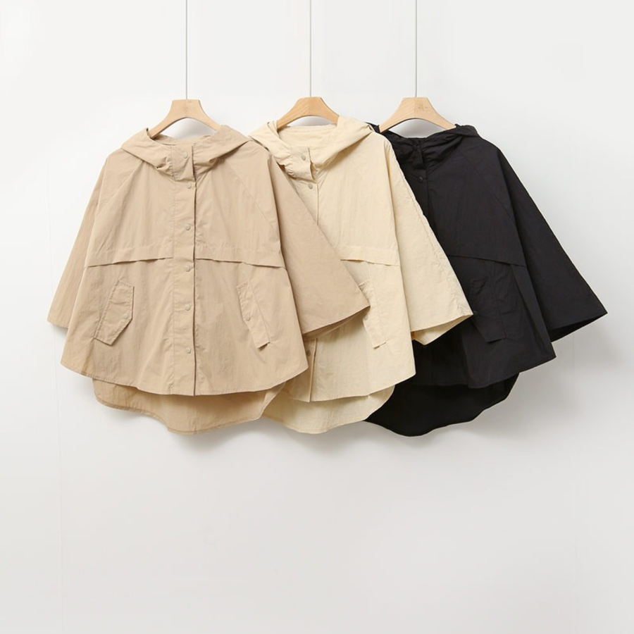 Nylon Cape 3/4 Sleeve Hooded Windbreaker