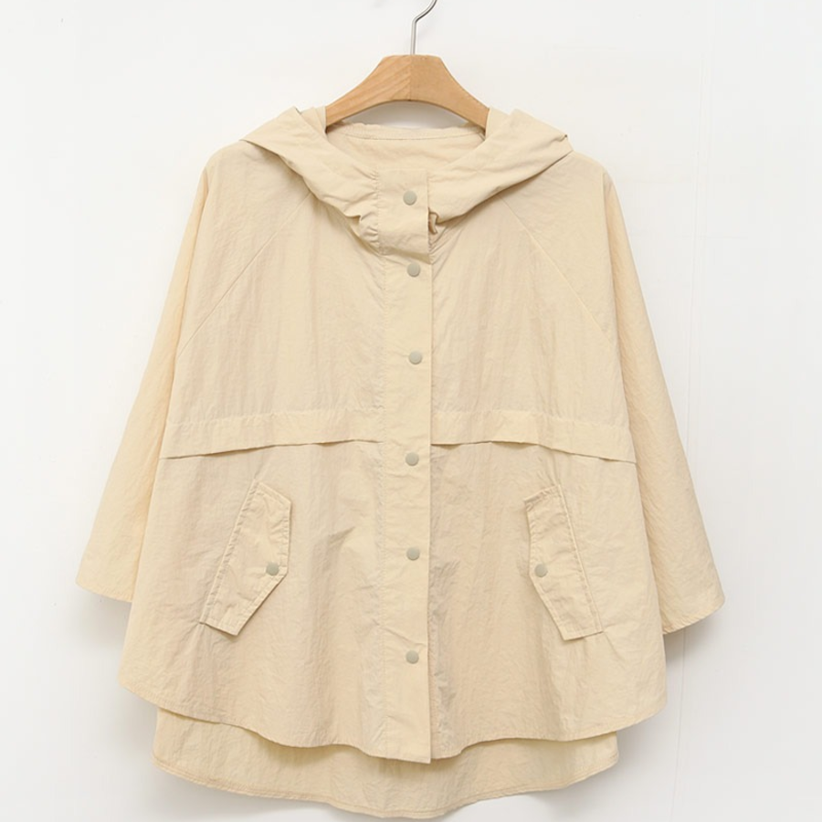 Nylon Cape 3/4 Sleeve Hooded Windbreaker