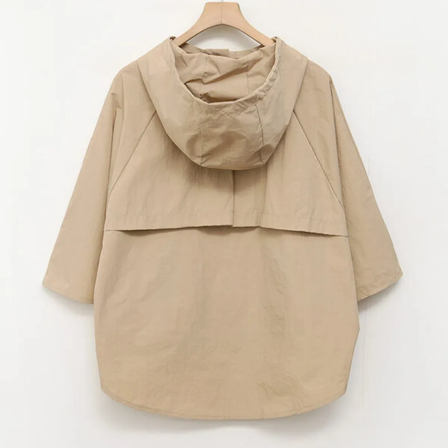 Nylon Cape 3/4 Sleeve Hooded Windbreaker