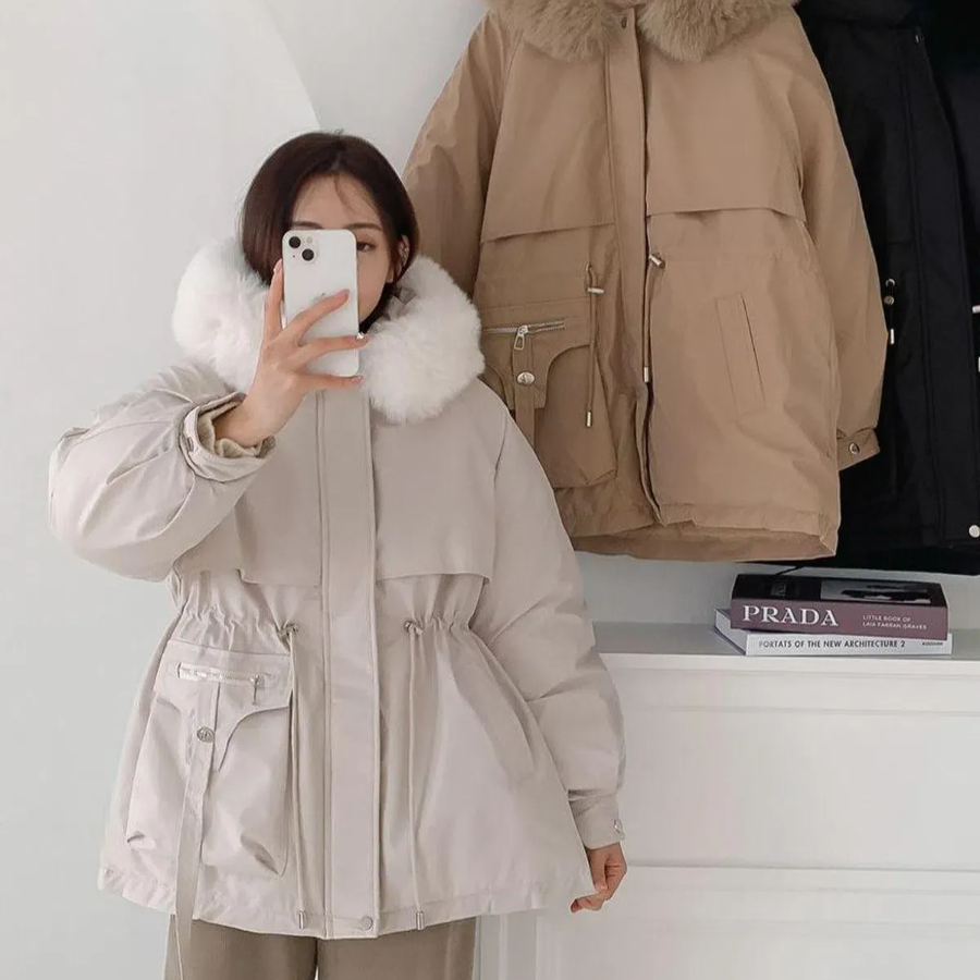 Elegant Mink Collar Padded Coat