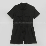 Комбинезон-шорты с воротником и поясом из нейлона