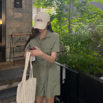 Комбинезон-шорты с воротником и поясом из нейлона