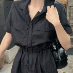 Комбинезон-шорты с воротником и поясом из нейлона