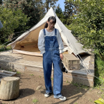 Джинсовый комбинезон-оверол с широкими штанинами