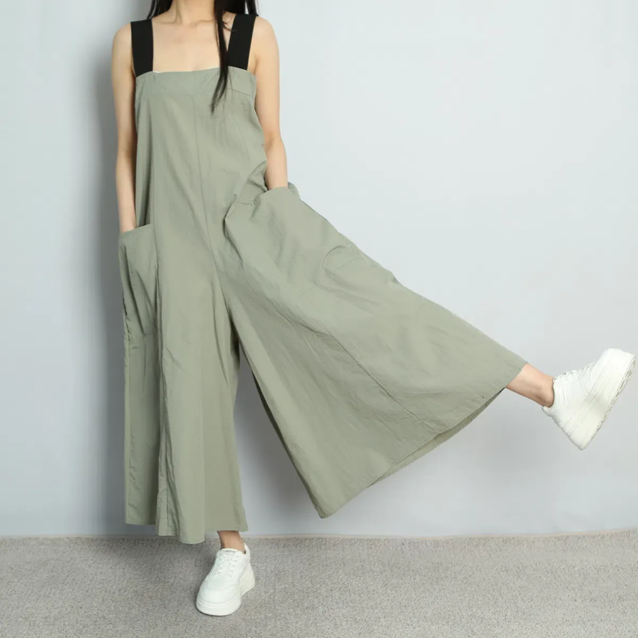 Лёгкий широкий комбинезон с эффектом барслака в пяти цветах