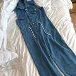 Джинсовый комбинезон с широкими брюками и регулируемой талией на шнурке