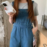 Женский широкий джинсовый комбинезон с подтяжками