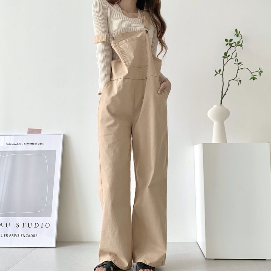 Женский широкий прямой комбинезон с подтяжками из стрейч-ткани