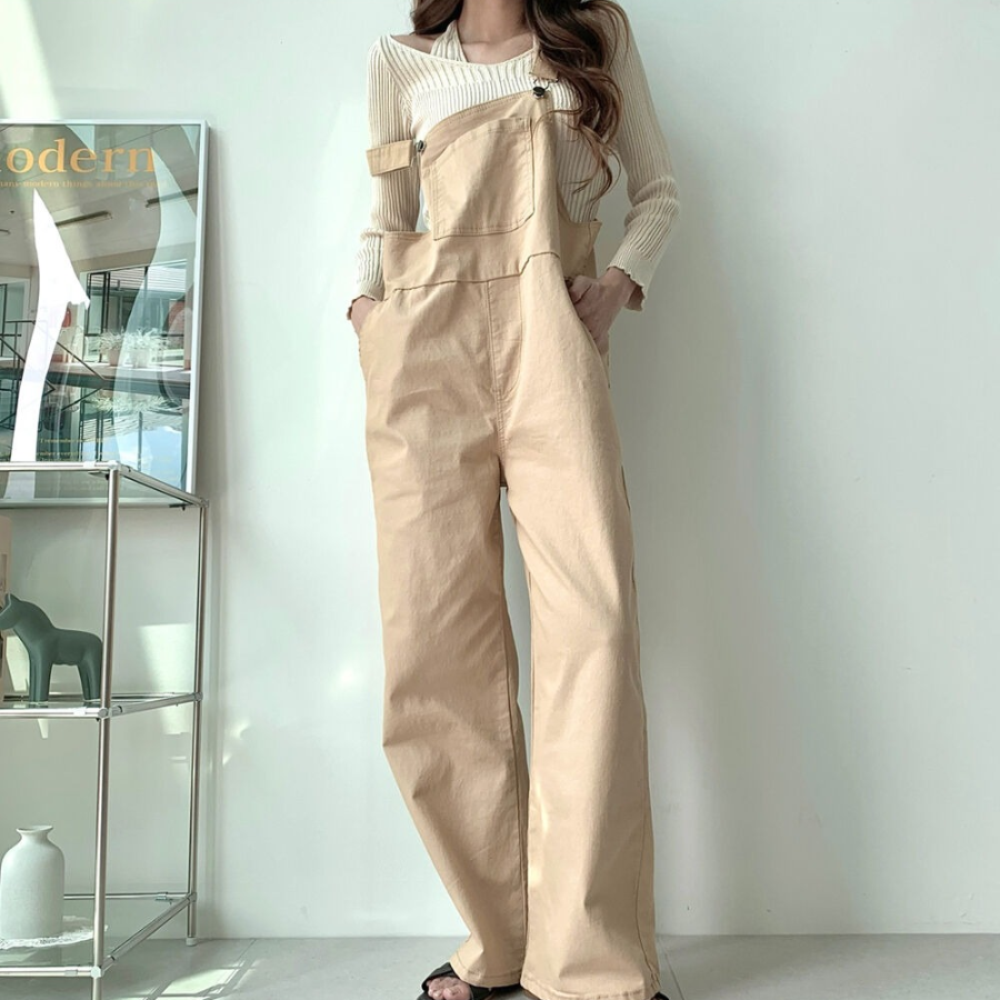 Женский широкий прямой комбинезон с подтяжками из стрейч-ткани