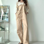 Женский широкий прямой комбинезон с подтяжками из стрейч-ткани