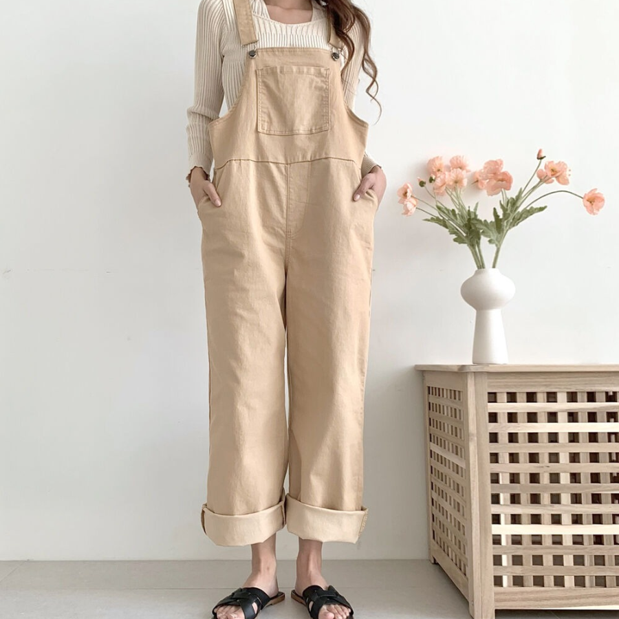 Женский широкий прямой комбинезон с подтяжками из стрейч-ткани