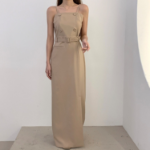 Комбинезон-платье миди с поясом и бюстье-верхом