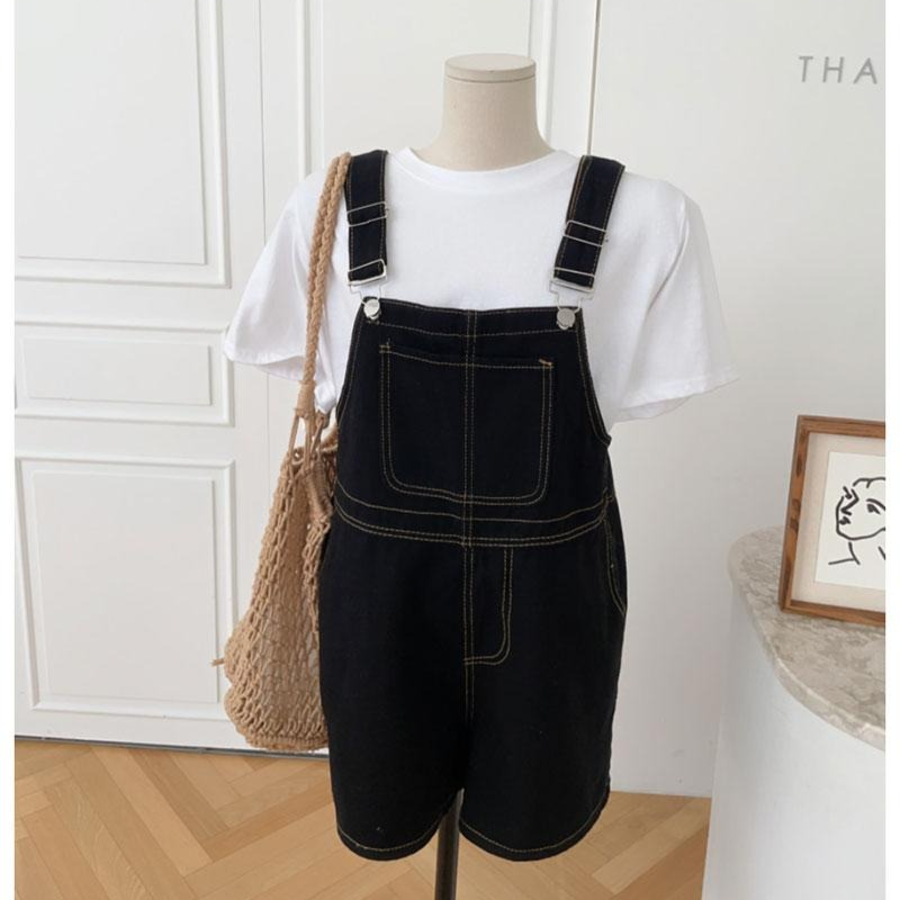 Мини-комбинезон с регулируемыми бретелями и контрастной строчкой