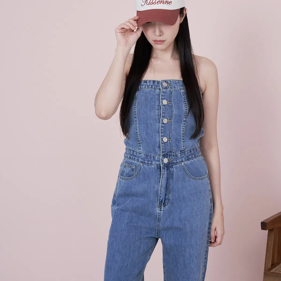 Джинсовый комбинезон с открытыми плечами «LiveMe»