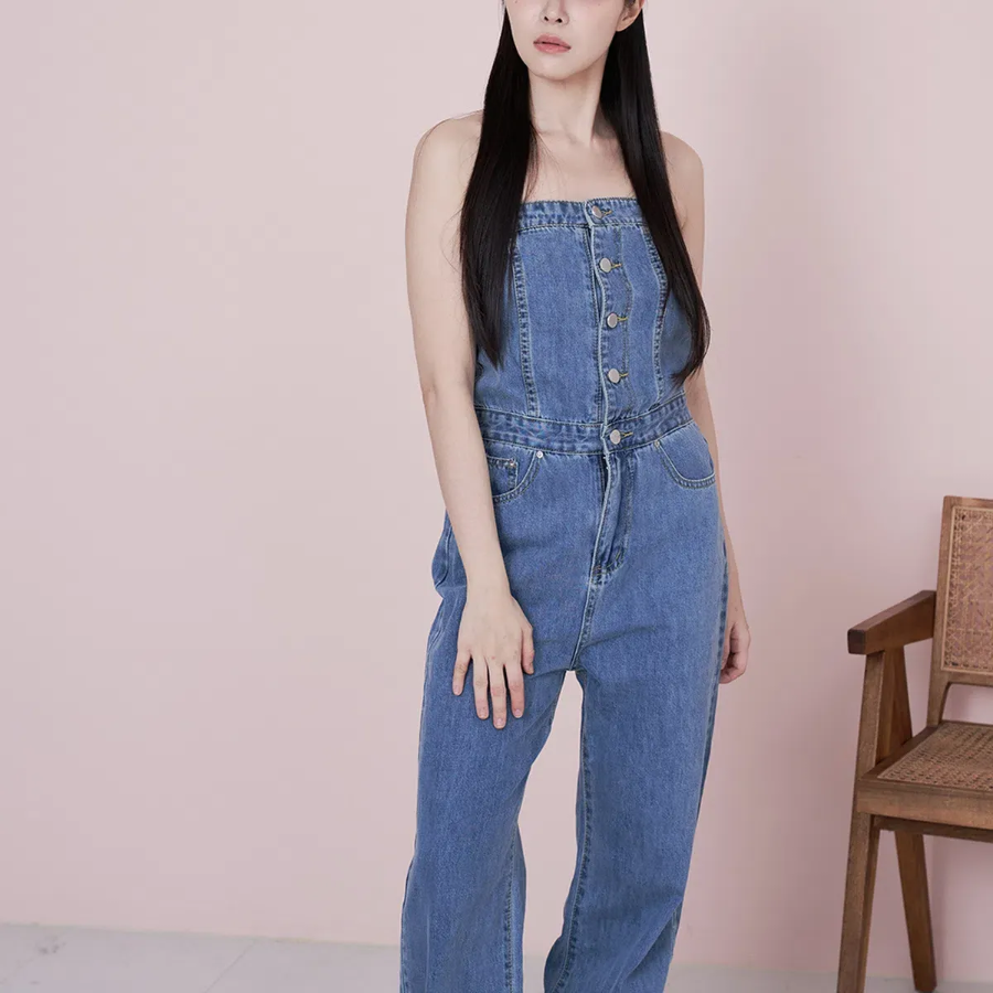 Джинсовый комбинезон с открытыми плечами «LiveMe»