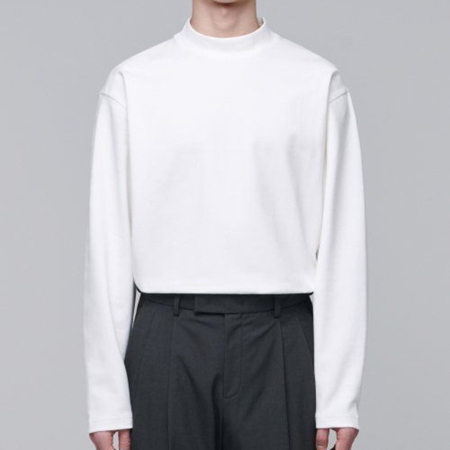 Ponte Mock Neck Long Sleeve T-Shirt [White]