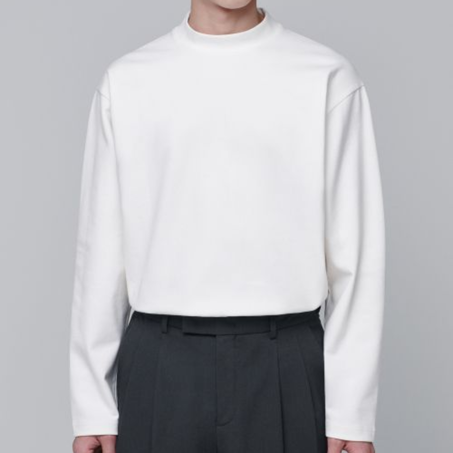 Ponte Mock Neck Long Sleeve T-Shirt [White]