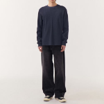 Waffle Basic Crew Neck Long Sleeve T-Shirt [Navy]