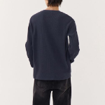 Waffle Basic Crew Neck Long Sleeve T-Shirt [Navy]