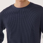 Waffle Basic Crew Neck Long Sleeve T-Shirt [Navy]