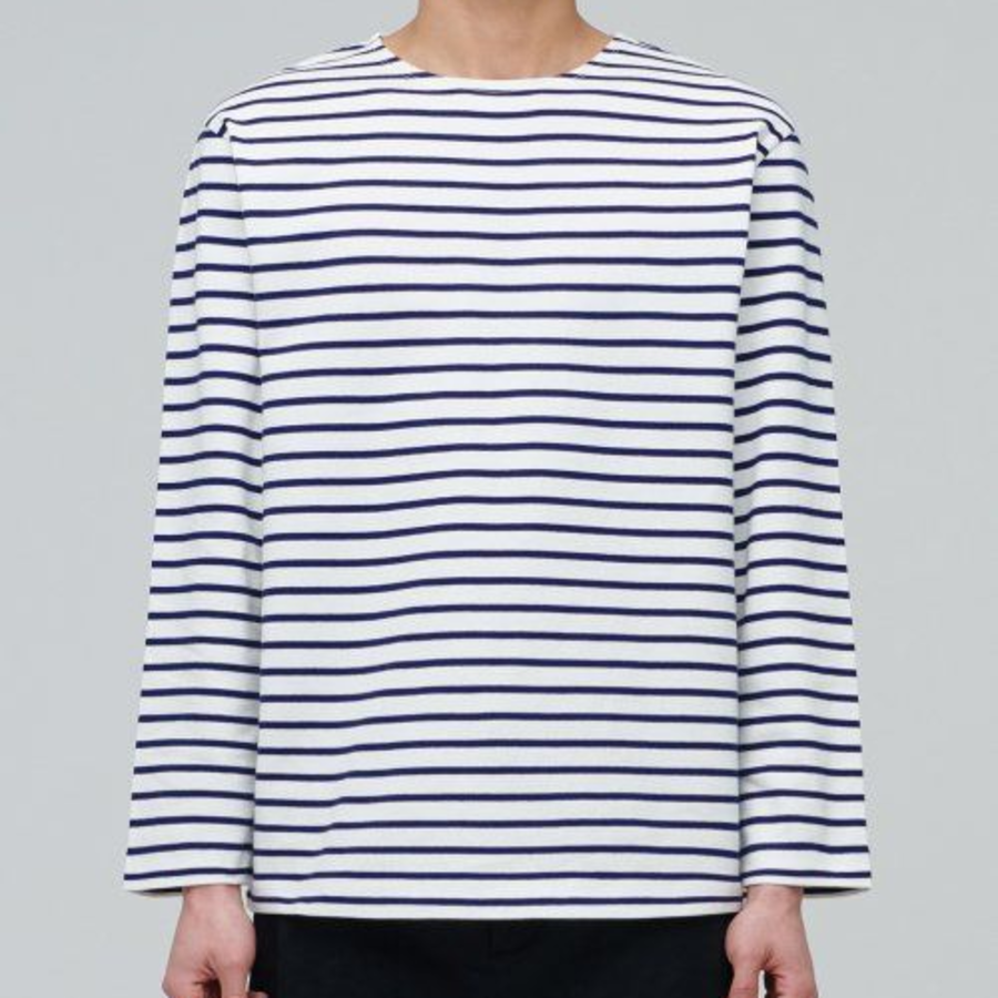 Stripe Boat Neck Long Sleeve T-Shirt [Ivory/Navy]