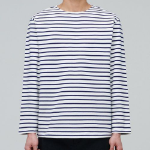 Stripe Boat Neck Long Sleeve T-Shirt [Ivory/Navy]