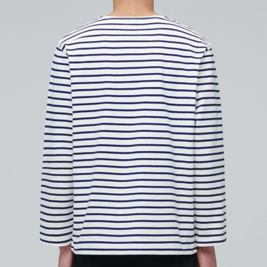 Stripe Boat Neck Long Sleeve T-Shirt [Ivory/Navy]