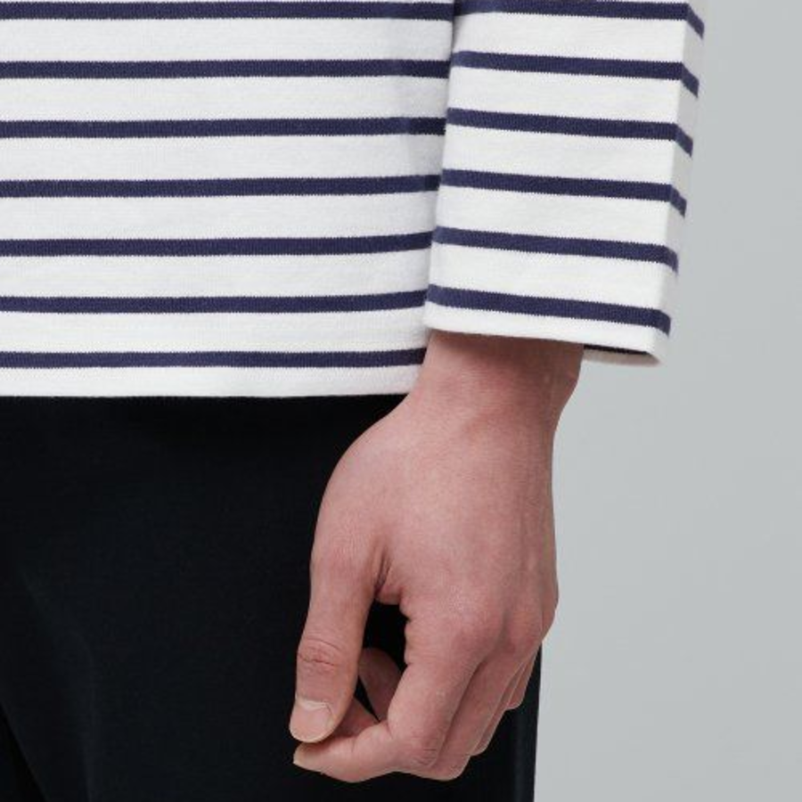 Stripe Boat Neck Long Sleeve T-Shirt [Ivory/Navy]