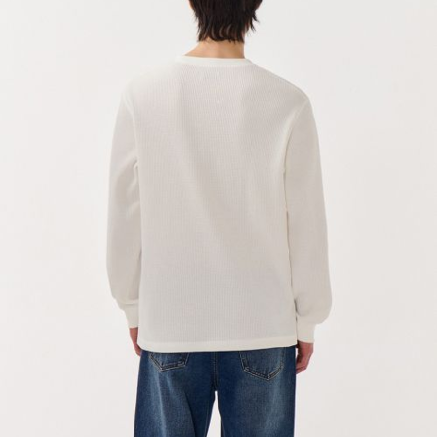 Waffle Basic Crew Neck Long Sleeve T-Shirt [Ivory]