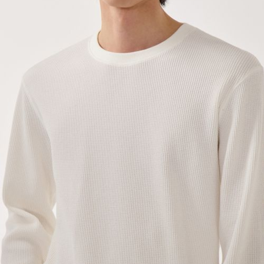 Waffle Basic Crew Neck Long Sleeve T-Shirt [Ivory]
