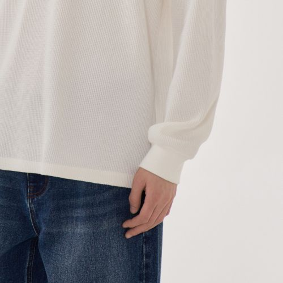Waffle Basic Crew Neck Long Sleeve T-Shirt [Ivory]