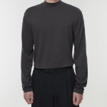 Tencel Slim Mock Neck Long Sleeve T-Shirt [Dark Gray]