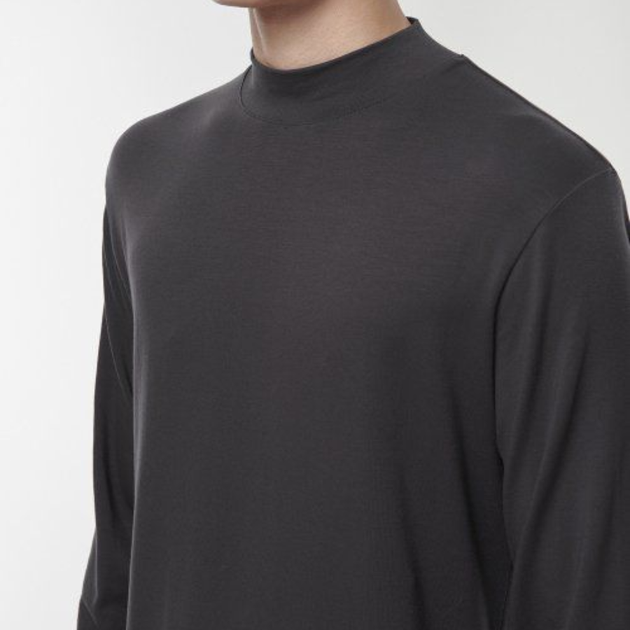 Tencel Slim Mock Neck Long Sleeve T-Shirt [Dark Gray]